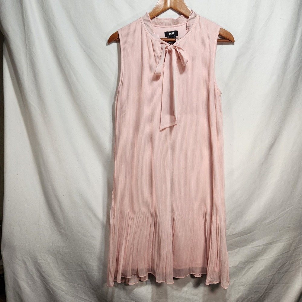 DKNY Womens Sleeveless Tie Neck Pleated Dress Size 10 Pink Melon